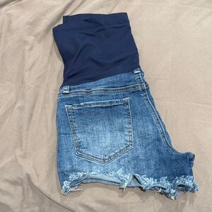 Pinkblush Navy Waistband Blue Denim Maternity Shorts